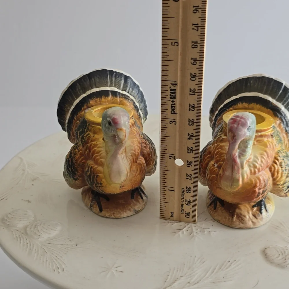 Vintage Napcoware Set Of 2 Turkey Handpainted  Ceramic Candleholders